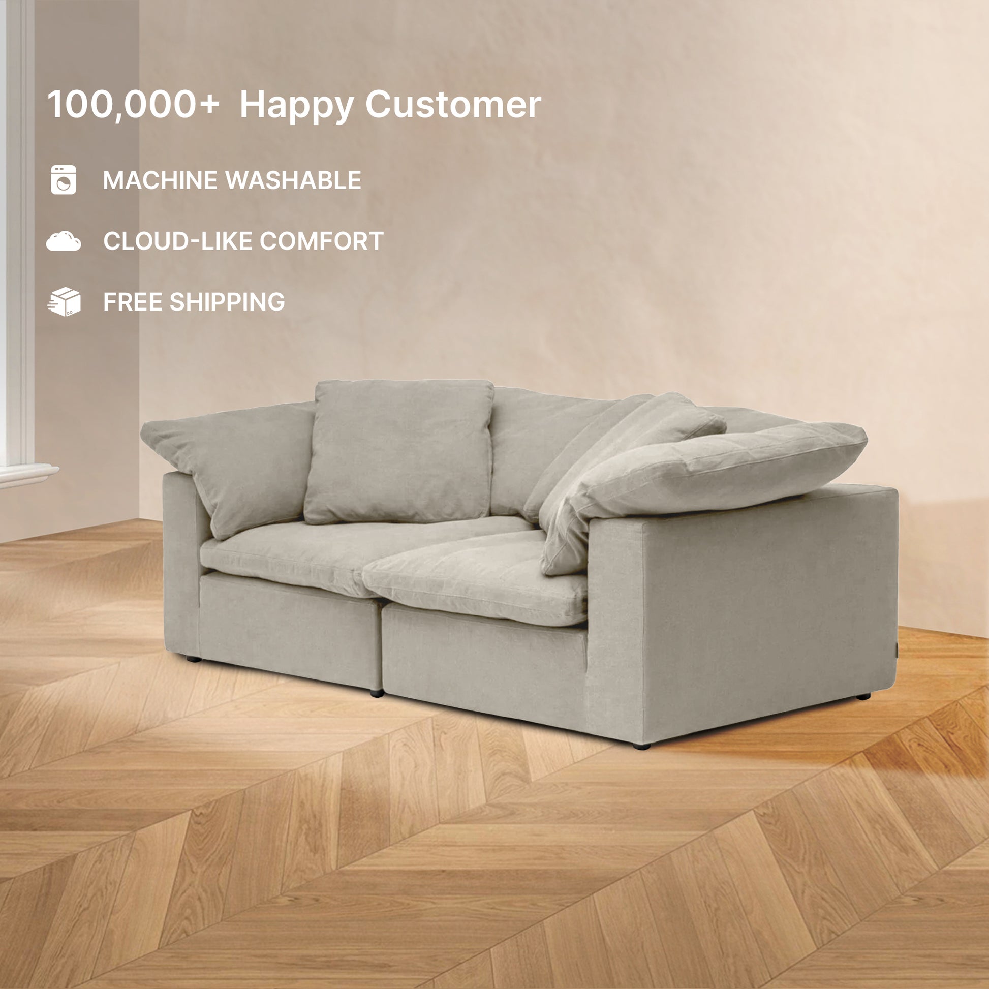 HavenlyCloud® Modular 2-Seater Couch in Beige | Performance Fabric