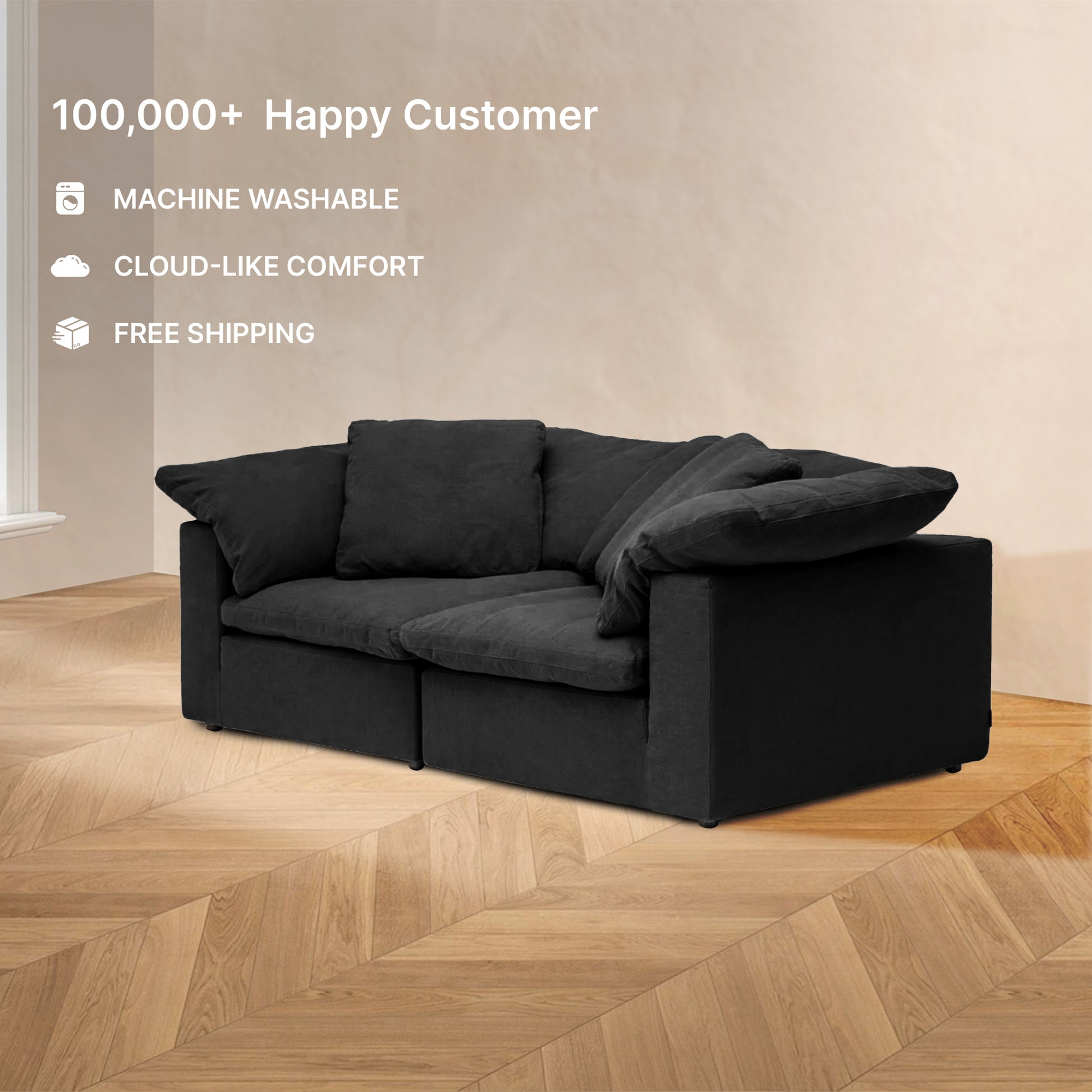 HavenlyCloud® Modular 2-Seater Couch in Black | Performance Fabric