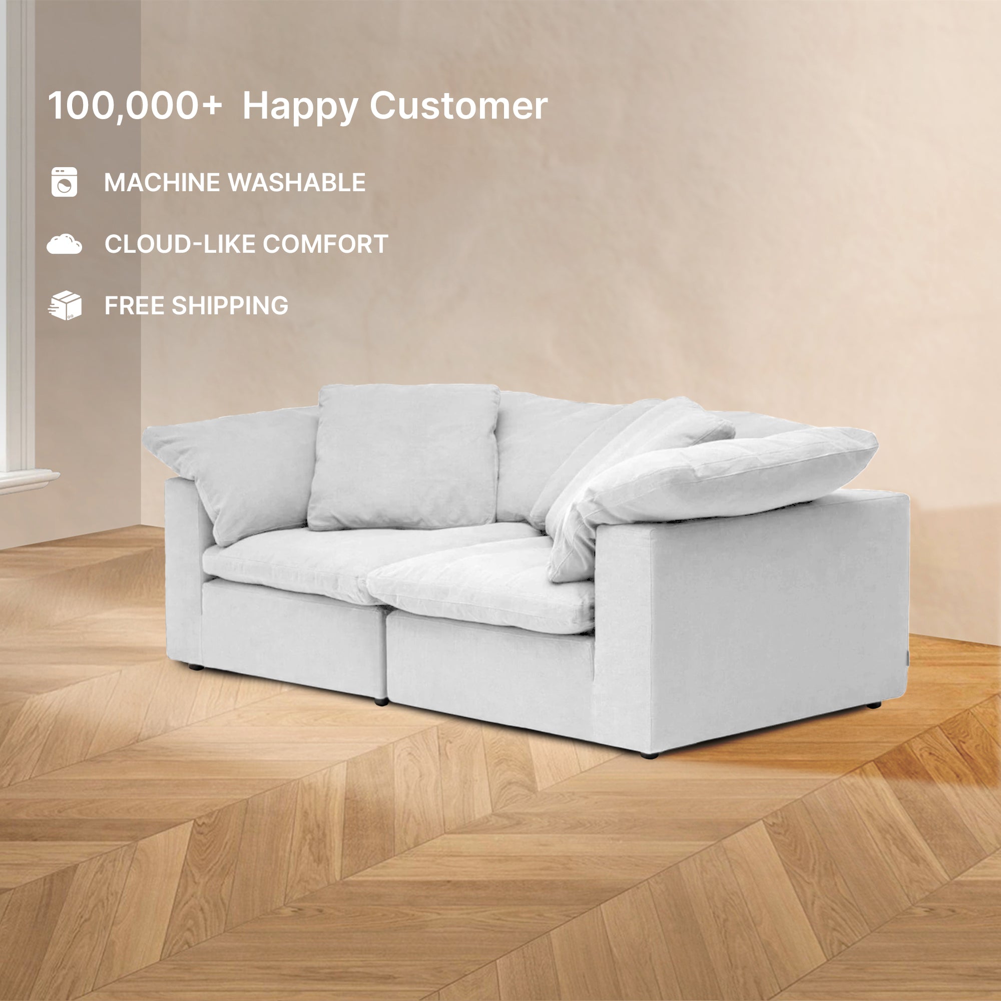 HavenlyCloud® Modular 2-Seater Couch in White | Performance Fabric