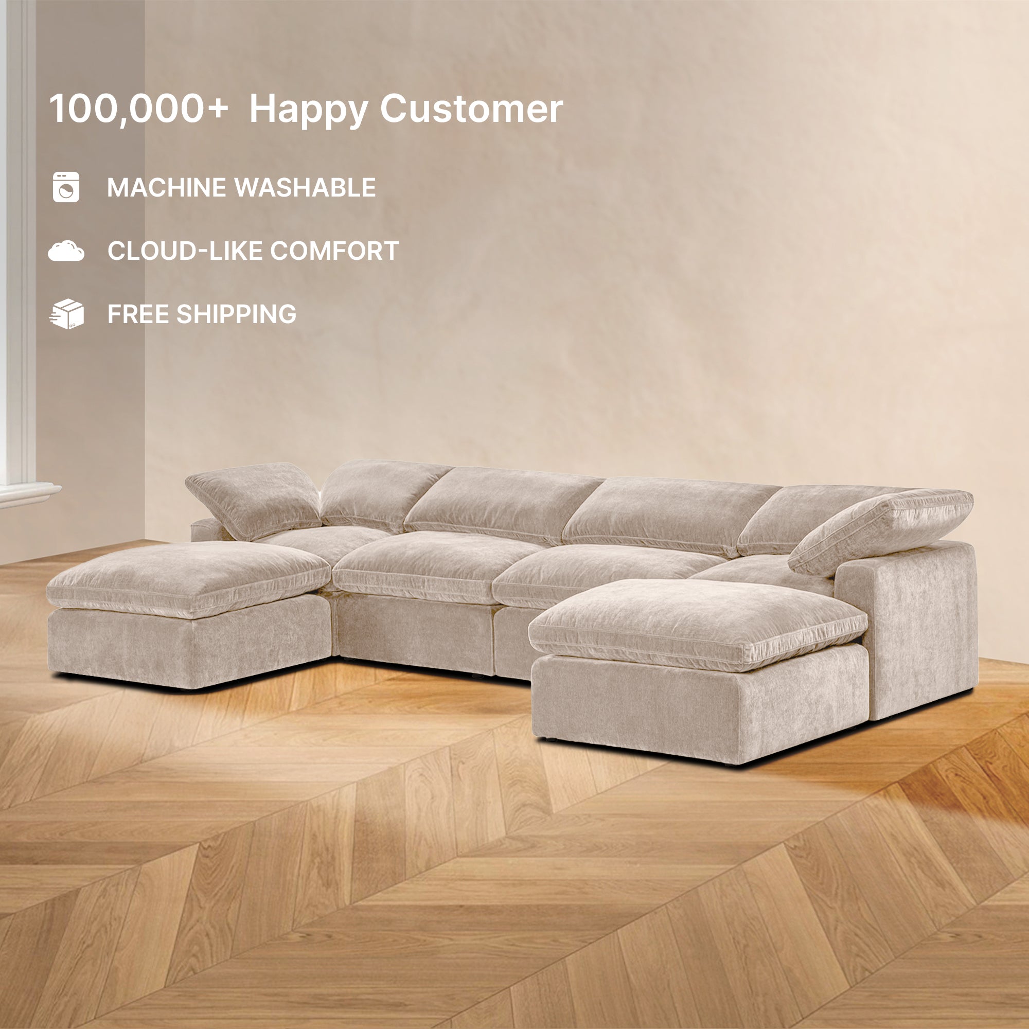 HavenlyCloud® 4-Seater U-Sectional Couch in Beige | Performance Fabric